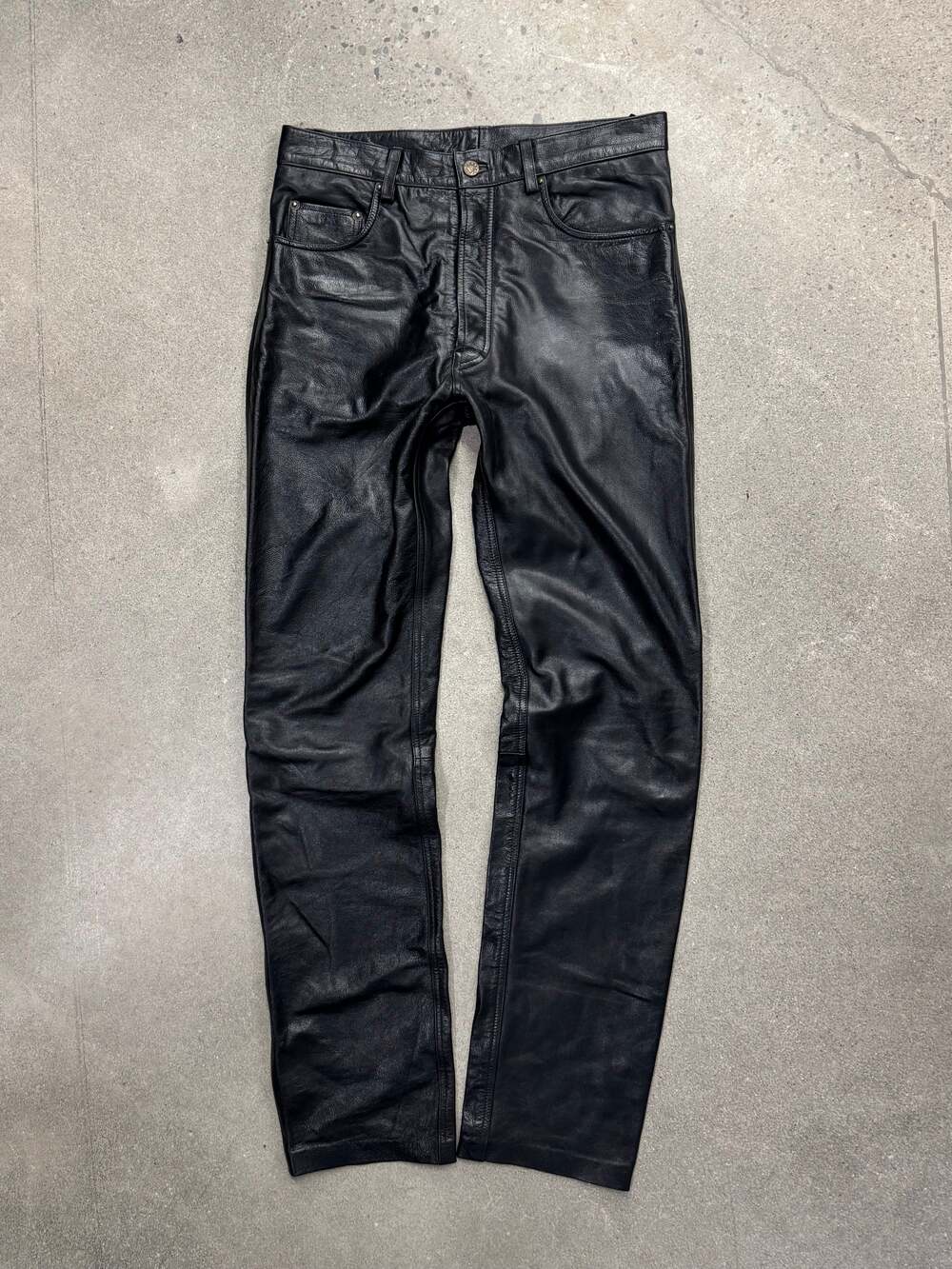 Vintage Black Genuine Leather Biker Pants - 32”